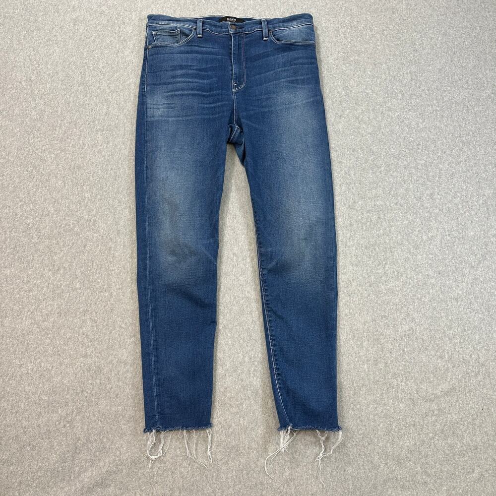 Hudson Jeans WMNS 32 Barbara Super Skinny High Rise Medium Wash Blue Frayed Hem